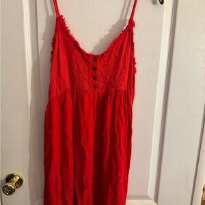 Umgee Red Spaghetti Strap Button-Front Dress